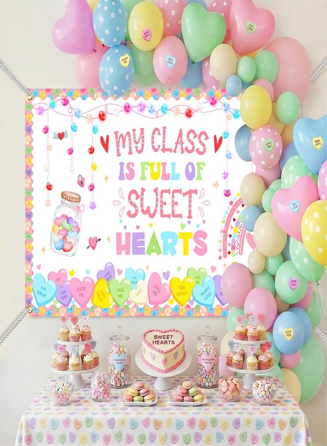 Mocsicka My Class is Full of Sweethearts Backdrop Banner Valentine's Day Decorations for Classroom Party Happy Valentines Day Teacher Student School Banner Decorations 70.8 x 43.3 Inch (Colorful) - Image 2